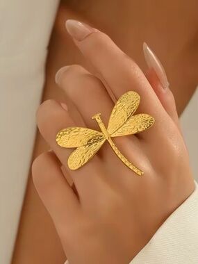 Gold Dragonfly Statement Ring